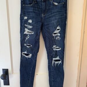 American Eagle Outfitters Dark Blue Distressed Skinny Jeans